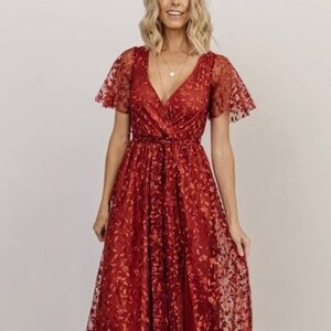 Baltic Born Red Floral Midi Dress